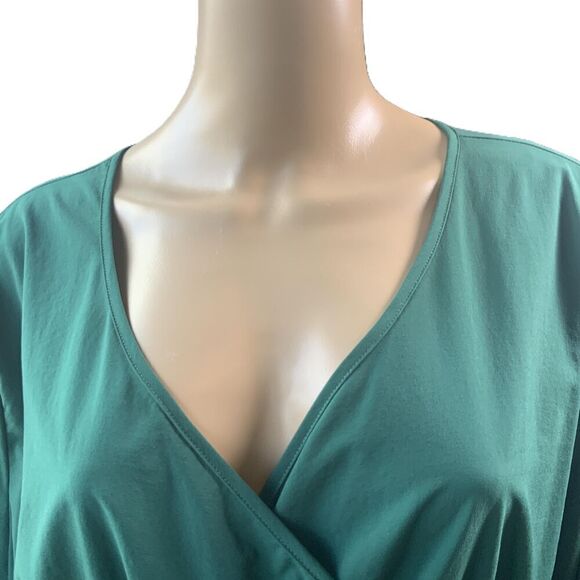 Allegrace Green Long Sleeves V Neck Elasticated Cuffs Coquette Wrap Blouse 3X - Picture 2 of 14
